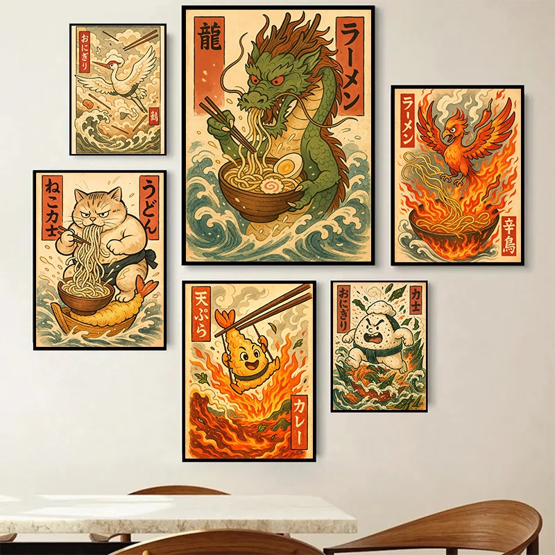 Japanese Lifestyle And Food - Retro Japanese Food Tempura Ramen Sushi