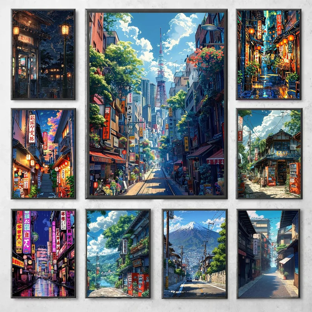 Japanese Lifestyle Gifts - Manga Style Japanese Street Landscape Canvas